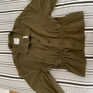 Madewell army green jacket with puffed sleeves
